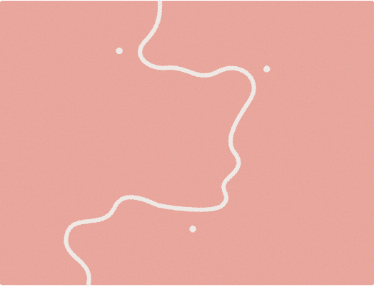 A pink background with two white wavy lines running vertically and four small white dots placed near the lines.