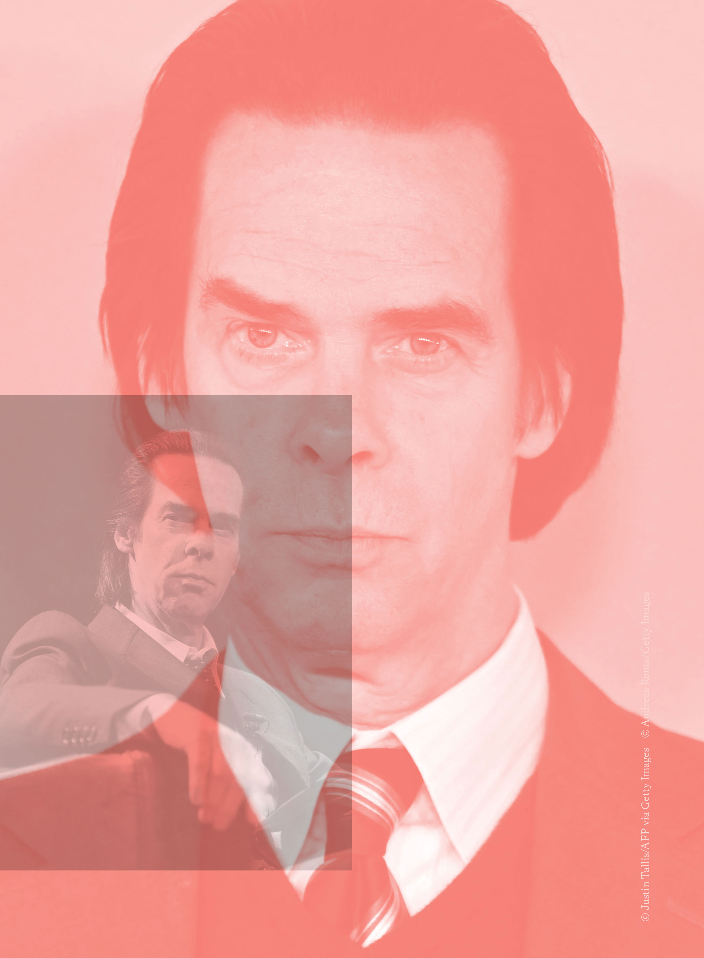 A man with dark hair wearing a suit and tie, looking seriously at the camera. The image has a red overlay and an inset of the same man sitting and gesturing with his hand.