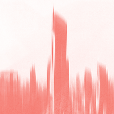 Abstract image of a city skyline in red tones with blurred, vertical streaks, creating a modern, artistic effect.